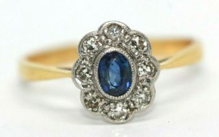 1930s Art Deco 18 Ct Yellow Gold & Platinum Diamond & Sapphire Ring Size N