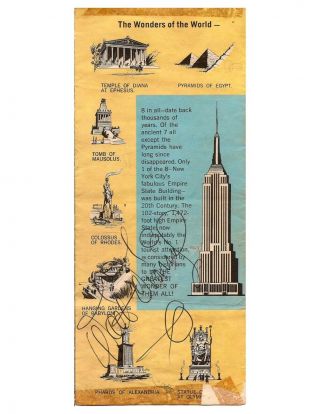 Rare Walt Disney Autograph On Empire State Building Brochure