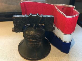 Antique Arcade Liberty Bell Cast Iron Bank With Label