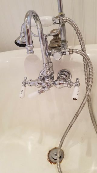 antique clawfoot tub with faucet and shower attachment - very good shape 6