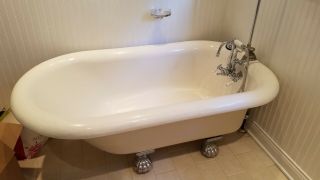 antique clawfoot tub with faucet and shower attachment - very good shape 7