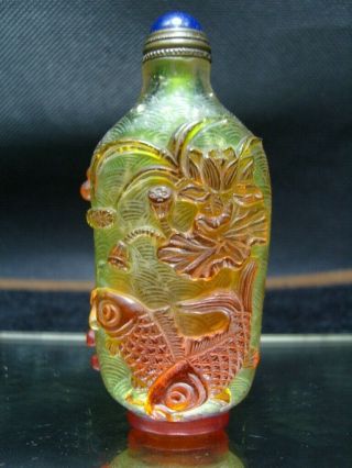 Exquisite Chinese Peking Glass Hand Carved Snuff Bottle - See Video 11