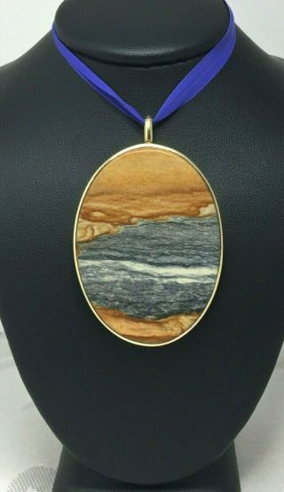 9ct Agate Landscape Pendant Very Large Hm London 1978 Substantial 23.  8g