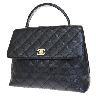 Authentic Chanel Cc Logos Hand Bag Caviar Skin Leather Black Vintage 62l953