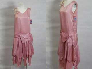 1920 French Art Deco Vintage Rose Pink Silk Satin Dress