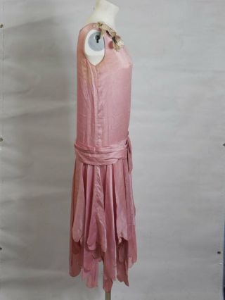 1920 French Art Deco Vintage Rose Pink Silk Satin Dress 2