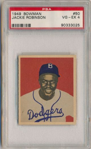 Jackie Robinson 1949 Bowman 50 Graded Psa 4 Vg - Ex Brooklyn Dodgers Hof Vintage