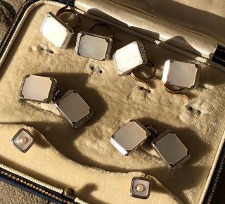 Boxed Set 18ct Yellow Gold And White Gold Pearl Front Dress Cufflinks Antique