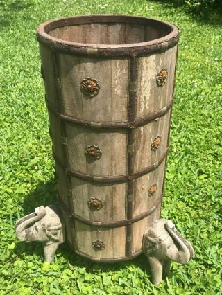 Vintage Antique Carved Wood Elephant 3 Footed Umbrella Cane Stand Holder 23.  5 "