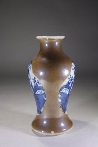Antique Chinese Porcelain Cafe au Lait Blue & White Glazed Vase 3