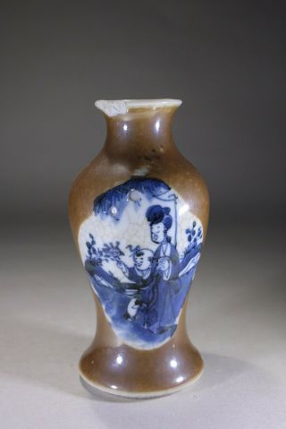Antique Chinese Porcelain Cafe au Lait Blue & White Glazed Vase 4