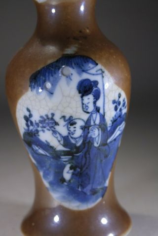 Antique Chinese Porcelain Cafe au Lait Blue & White Glazed Vase 5