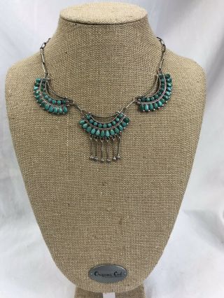 Vintage Signed Zuni Native American Petit Point Turquoise Necklace