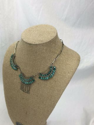 Vintage Signed Zuni Native American Petit Point Turquoise Necklace 2