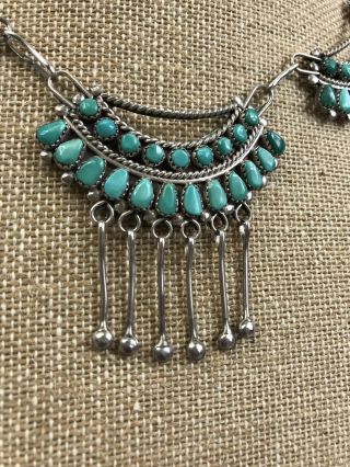 Vintage Signed Zuni Native American Petit Point Turquoise Necklace 4