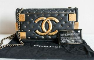Verified Authentic Rare Chanel Quilted Studded Horizontal Boy Brick Flap Bag