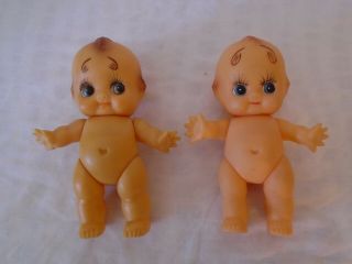 2) Vintage Kewpie Plastic Doll Toy Baby Standing Arms Out Blue Eyes Cupie Japan