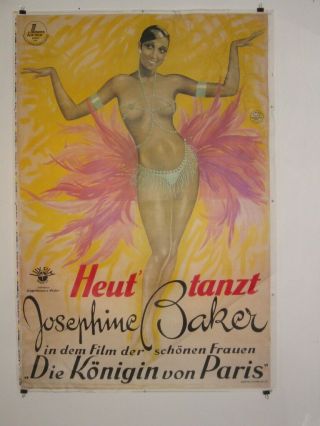 Josephine Baker Stone Lithographic Hand Printed Movie Poster,  Rare Us Ship