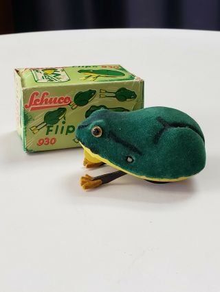 Schuco Flipo 930 Frog Tin Wind Up Toy Us Zone Germany No Key W/ Box