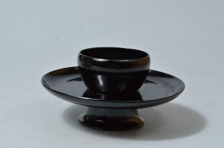 T3438: Japanese Wooden Lacquerware Tenmoku Teabowl Stand/tray Powdered Green Tea