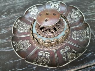 8buddha Tibet Chinese Bronze Silver White Jade Bangle Incense Burner Asian China