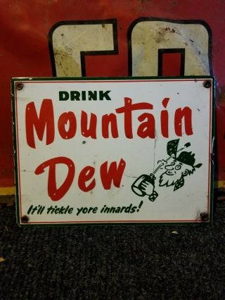 Vintage Old Mountain Dew Porcelain Metal Soda Sign Pepsi Coke Advertising