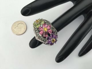 Jcr 14k White Gold,  Assorted Gemstones & Diamonds Cocktail Ring Size 9,  9.  2 Gr.