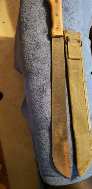 Vintage Ww2 U.  S.  Military Zip Brand Sheffield Machete Knife W/ Sheath Boyt 44