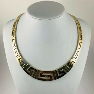 Vintage Solid 14k Yellow Gold Heavy Greek Key Statement Necklace 18 ",  55.  6 Grams