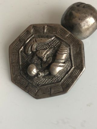 A 19th Century Solid Silver Chinese Hexagonal Shaped Button Interesting Design