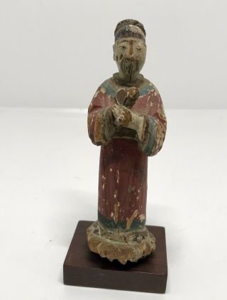 Ancient South Asian Carved And Painted Wooden Figure