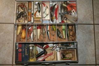 Vintage Walton Metal Tackle Box Full Of Old Fishing Lures - Cool
