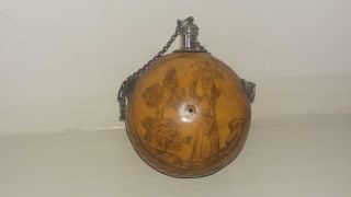 Rare 17th - 18th C Silver Mounted Carved Gourd Perfume Bottle with Female Figure 6