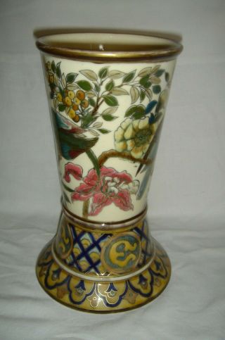 ANTIQUE ZSOLNAY PEC ' S VASE WITH QUALITY BIRDS AND FLOWERS DECORATION 12