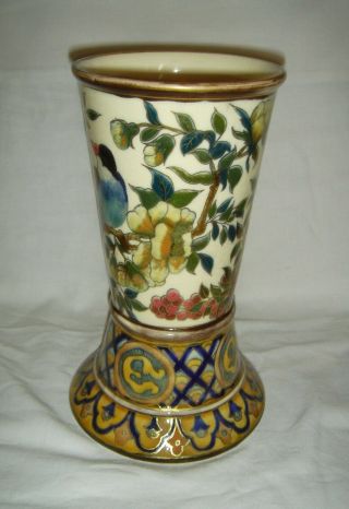 ANTIQUE ZSOLNAY PEC ' S VASE WITH QUALITY BIRDS AND FLOWERS DECORATION 4