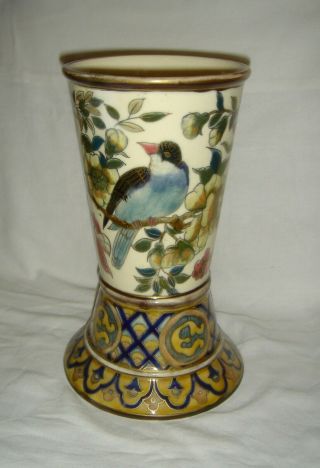 ANTIQUE ZSOLNAY PEC ' S VASE WITH QUALITY BIRDS AND FLOWERS DECORATION 8