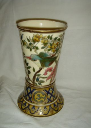 ANTIQUE ZSOLNAY PEC ' S VASE WITH QUALITY BIRDS AND FLOWERS DECORATION 9