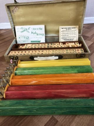 Mah Jongg Set Vintage Rdc 152 Tiles With Case And Racks