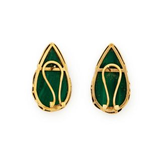 Antique Vintage Art Deco Retro 14k Yellow Gold Chinese Carved Malachite Earrings 4