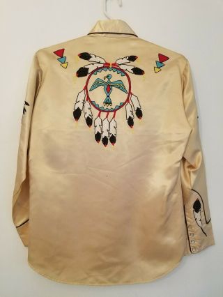 Vintage 60 ' s Western Cowboy Satin Shirt Cream Color Meduim 2