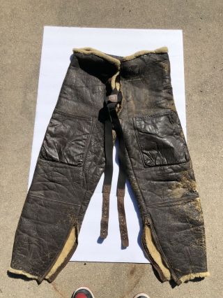 Vintage Ww2 Us Army Air Forces Leather Shearling A - 3 Flight Pants B - 3