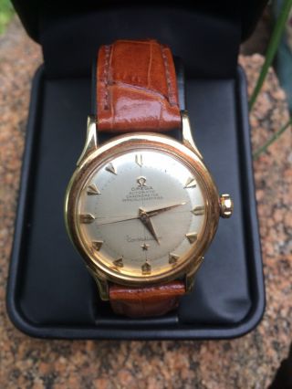 VINTAGE 18KT GOLD PIE PAN OMEGA CONSTELLATION WRISTWATCH AUTOMATIC 100 8