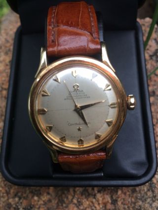 VINTAGE 18KT GOLD PIE PAN OMEGA CONSTELLATION WRISTWATCH AUTOMATIC 100 9