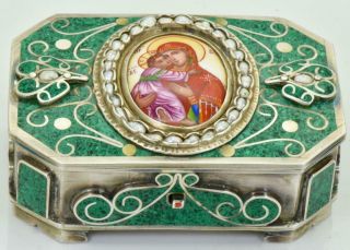 One Of A Kind Antique Imperial Russian Hand Painted Enamel&pearls 84 Silver Case