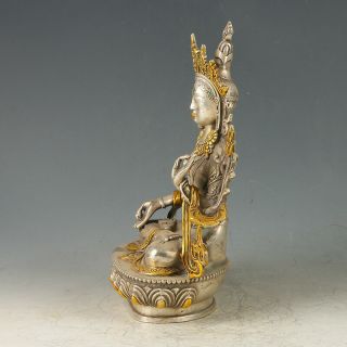 Chinese Antique Tibet Silver Gilt Carved Figure Of Manjushri Buddha statue 2