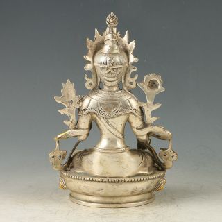 Chinese Antique Tibet Silver Gilt Carved Figure Of Manjushri Buddha statue 3