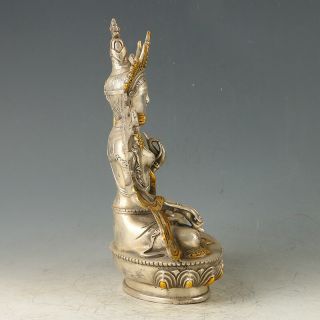 Chinese Antique Tibet Silver Gilt Carved Figure Of Manjushri Buddha statue 4