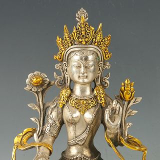 Chinese Antique Tibet Silver Gilt Carved Figure Of Manjushri Buddha statue 5