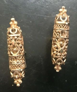 Antique 14k Yellow Gold Filigree Elegant Design Mezuzah And Scroll Cuff Links