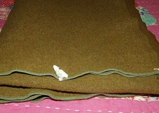 Military Blanket Vintage WW2 US Wartime Army Brown Green Wool With Tag 2